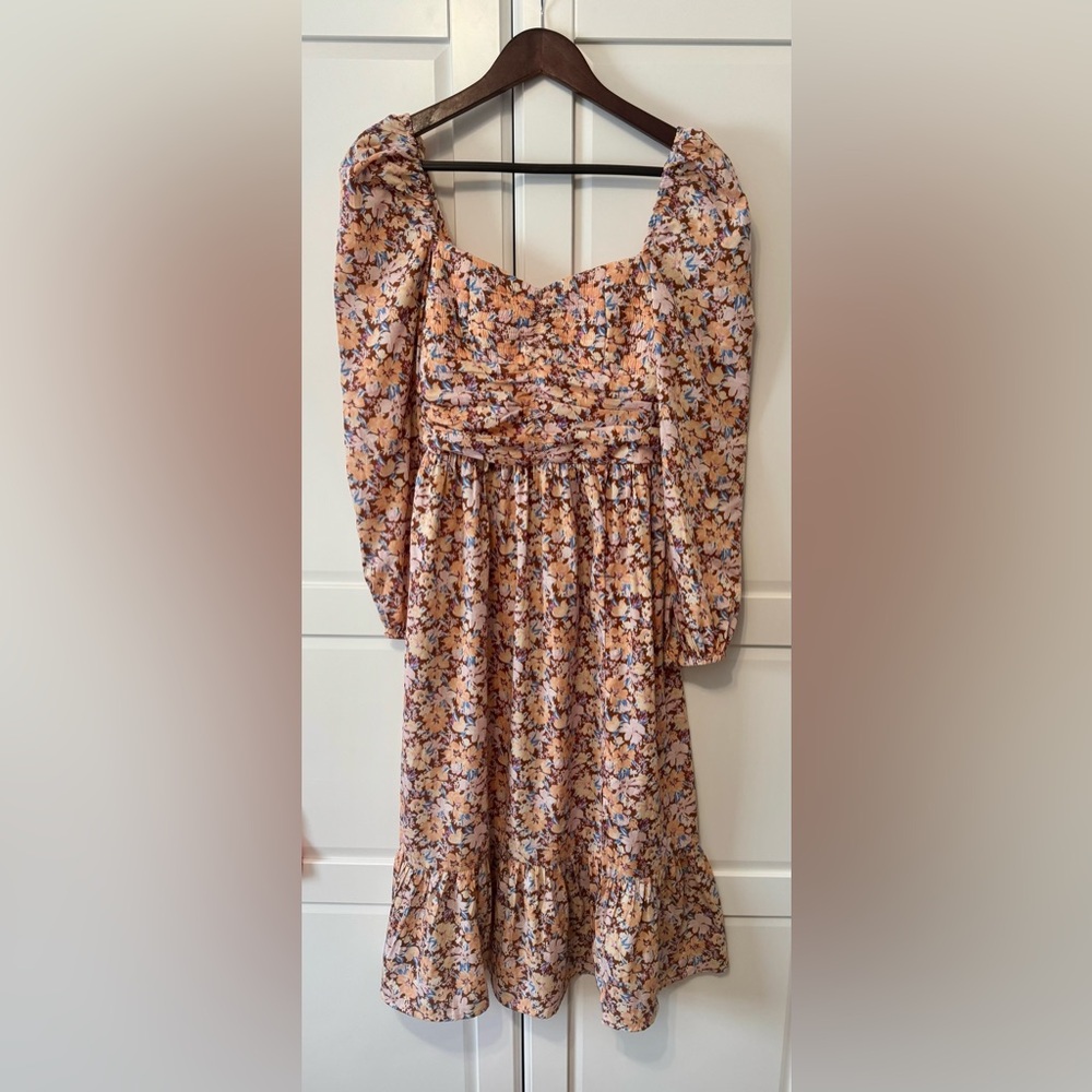 Free People Land of the Free Floral Bohemian Babydoll Midi Long Sleeve Dress Sm. - Picture 2 of 7